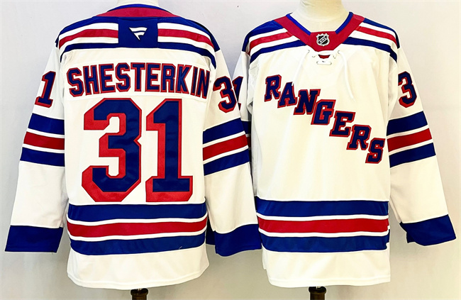Men's New York Rangers #31 Igor Shesterkin White 2024-25 Away Stitched Hockey Jersey
