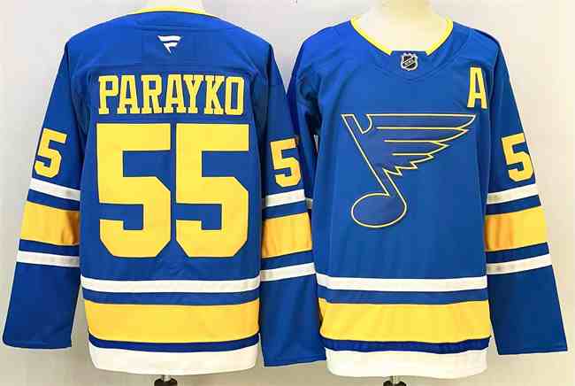 Men's St. Louis Blues #55 Colton Parayko Blue 2025 With A Patch Stitched Hockey Jersey