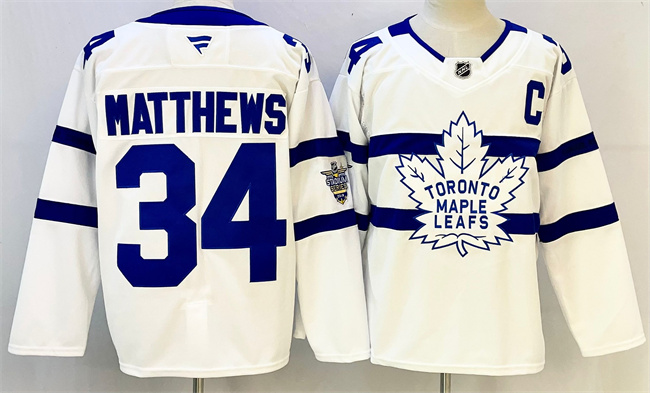 Men's Toronto Maple Leafs #34 Auston Matthews White With C Patch Stadium Series Stitched Jersey