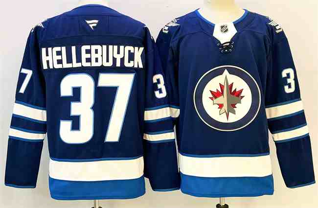 Men's Winnipeg Jets #37 Connor Hellebuyck Connor Hellebuyck Navy 2024-25 Home Stitched Hockey Jersey