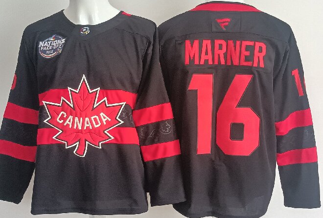 Men's Canada #16 Mitchell Marner Black 2025 4 Nations Face-Off Premium Stitched Jersey