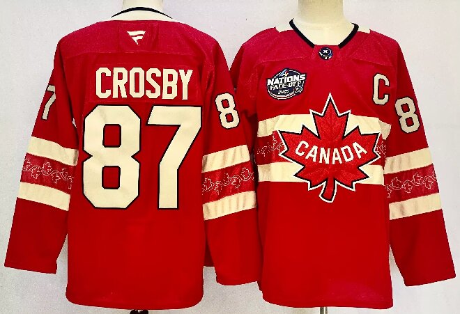 Men's Canada #87 Sidney Crosby Red 2025 4 Nations Face-Off Premium Stitched Jersey