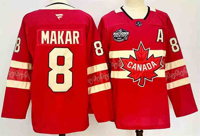 Men's Canada #8 Cale Makar Red 2025 4 Nations Face-Off Premium Stitched Jersey