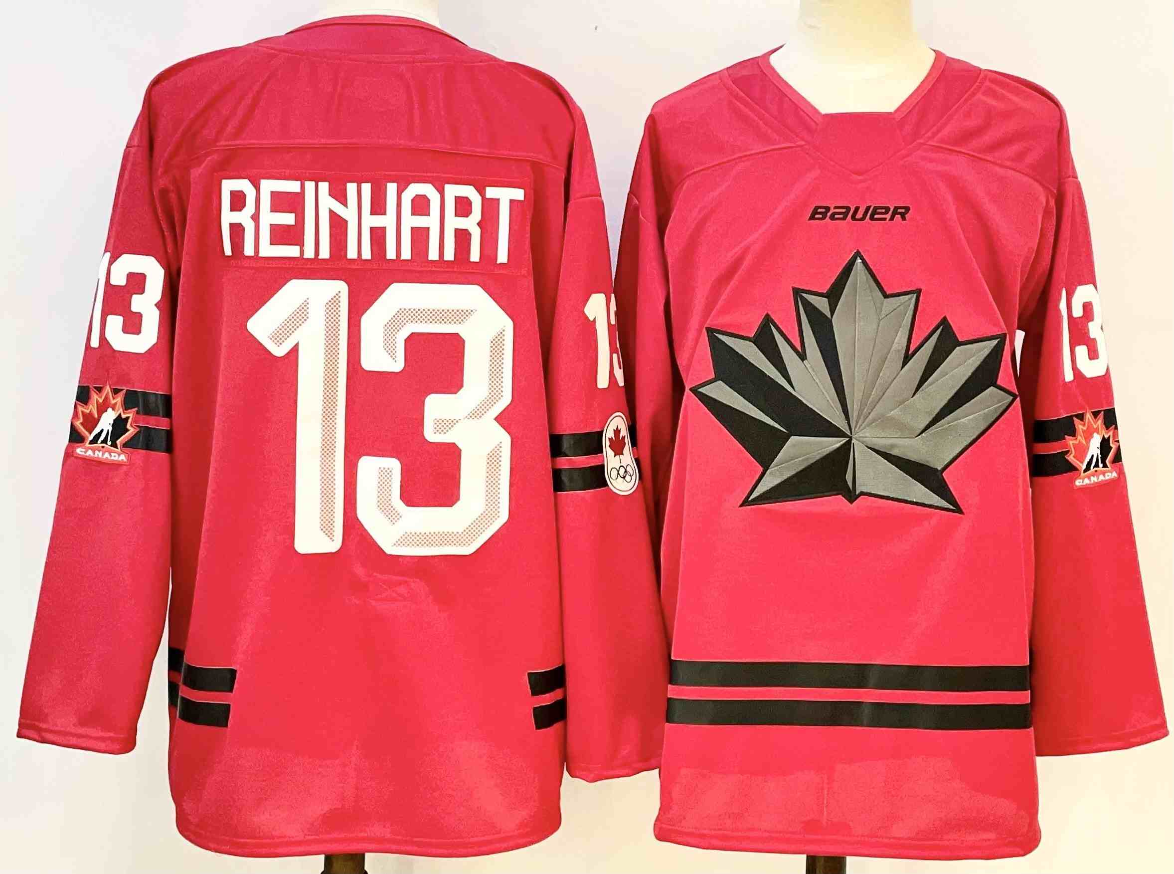 Men's Canada Hockey #13 REINHART Red Stitched Jersey