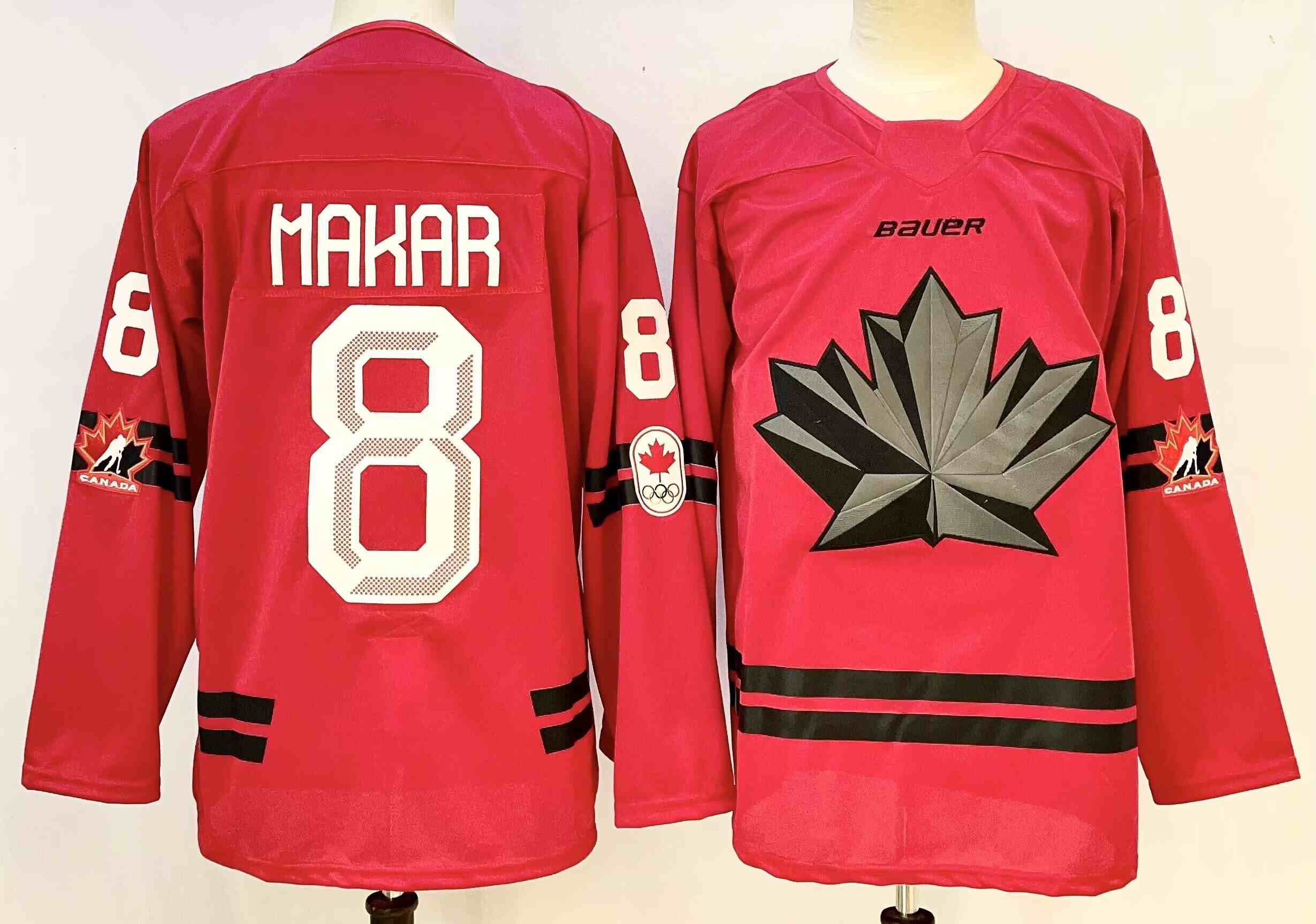 Men's Canada Hockey #8  Cale Makar Red Stitched Jersey