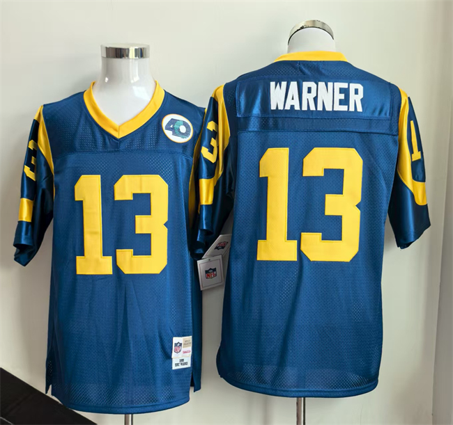 Men's Los Angeles Rams #13 Kurt Warner Royal Throwback Stitched Football Jersey