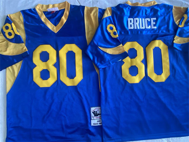 Men's Los Angeles Rams #80 Isaac Bruce Blue Throwback Stitched Jersey