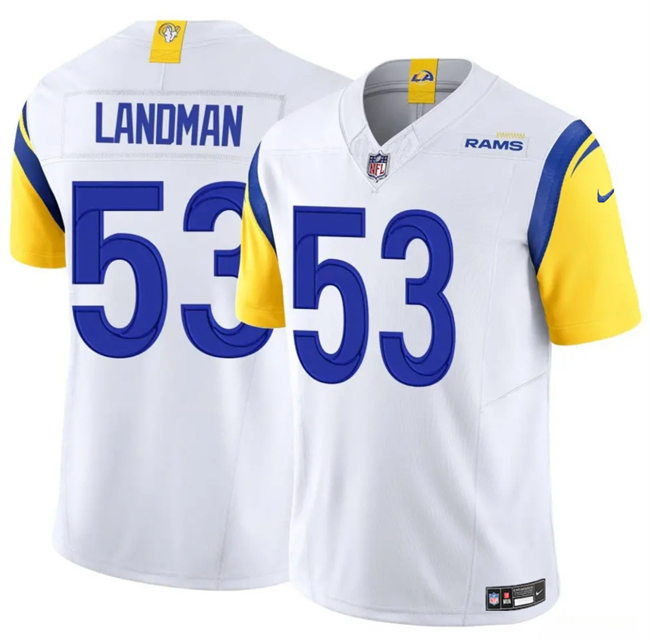Men's Los Angeles Rams #53 Nate Landman White 2025 F.U.S.E. Vapor Untouchable Stitched Football Jersey