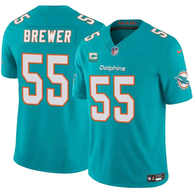 Men's Miami Dolphins #55 Aaron Brewer Aqua 2025 F.U.S.E. With 1-Star C Patch Vapor Limited Stitched Football Jersey