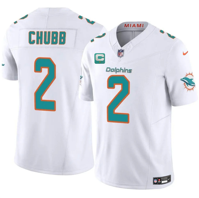Men's Miami Dolphins #2 Bradley Chubb White 2025 F.U.S.E. With 1-Star C Patch Vapor Limited Stitched Football Jersey