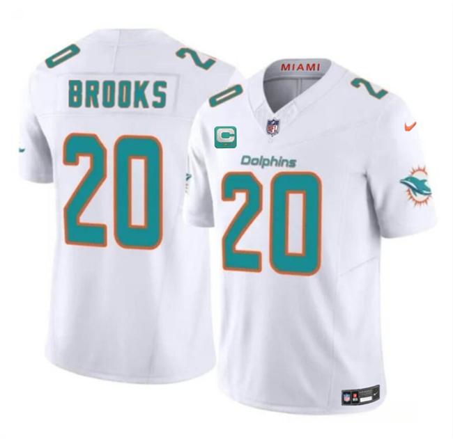Men's Miami Dolphins #20 Jordyn Brooks White 2025 F.U.S.E. With 1-Star C Patch Vapor Limited Stitched Football Jersey