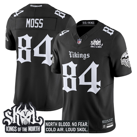 Men's Minnesota Vikings #84 Randy Moss Black 2025 F.U.S.E. Kings Of The North Patch 'Gothic Norseblood Edition' Vapor Untouchable Limited Stitched Football Jersey
