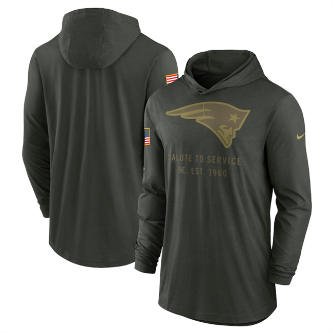Men's New England Patriots Forest Green 2025 Salute To Service Sideline Dri-FIT Lightweight Pullover Hoodie
