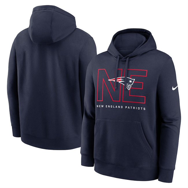 Men's New England Patriots Navy Busted Play Club Fleece Pullover Hoodie