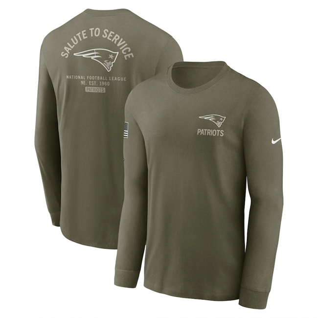 Men's New England Patriots Olive 2025 Salute To Service Sideline Long Sleeve T-Shirt
