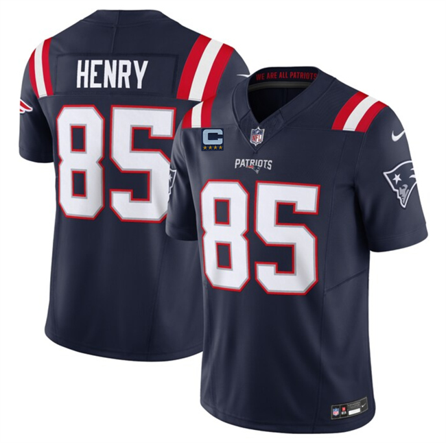 Men's New England Patriots #85 Hunter Henry Navy 2025 F.U.S.E. With 4-Star C Patch Vapor Limited Stitched Football Jersey