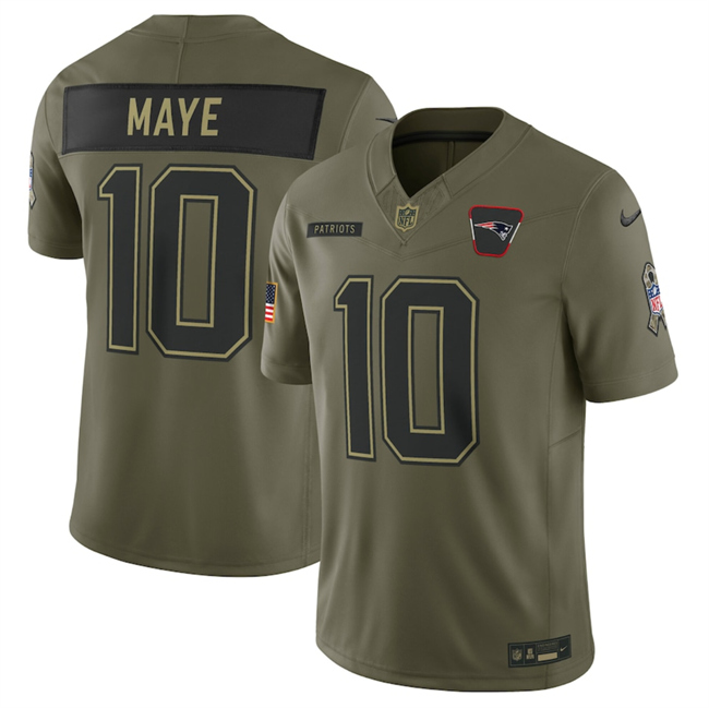 Men's New England Patriots #10 Drake Maye Olive 2025 F.U.S.E. Salute To Service Limited Stitched Football Jersey