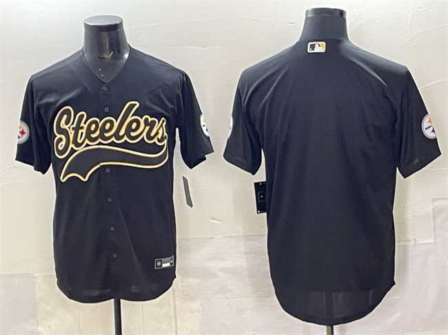 Men's Pittsburgh Steelers Blank Black Cool Base Stitched Baseball Jersey