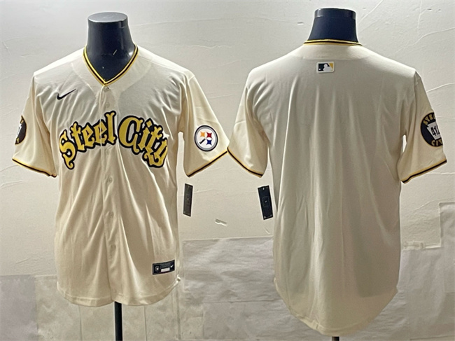 Men's Pittsburgh Steelers Blank Cream 412 Patch Vapor Premier Limited Stitched Baseball Jersey