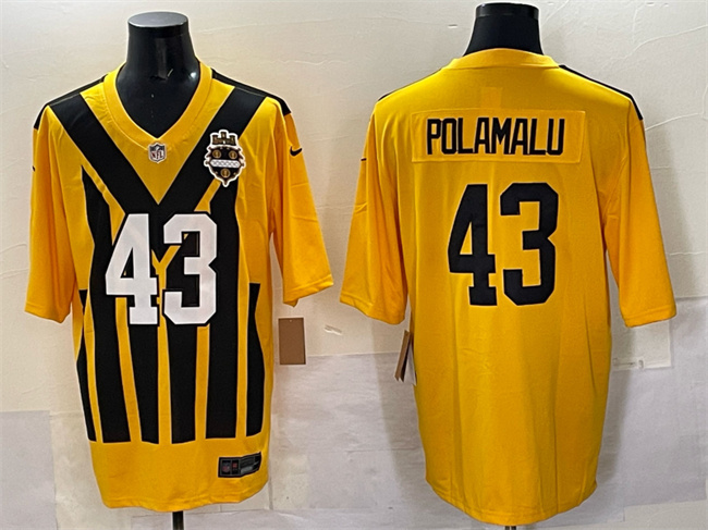 Men's Pittsburgh Steelers #43 Troy Polamalu Gold 1933 Throwback Alternate Stitched Football Jersey