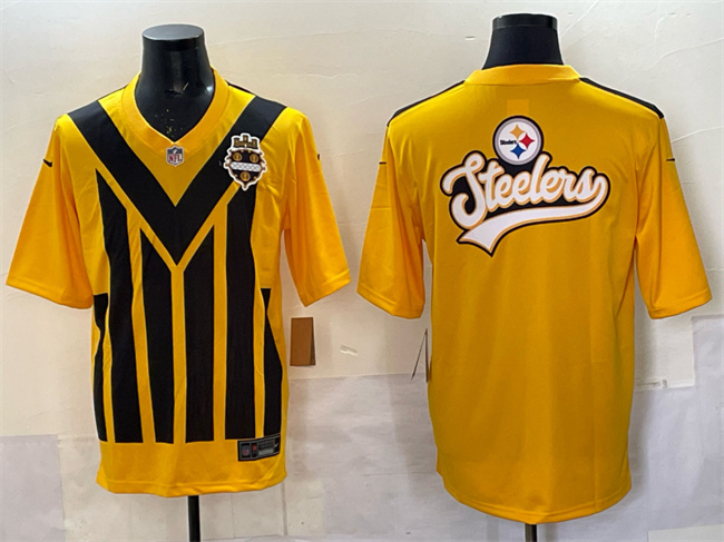 Men's Pittsburgh Steelers Team Big Logo Gold 1933 Throwback Alternate Stitched Football Jersey