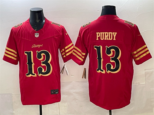 Men's San Francisco 49ers #13 Brock Purdy Red Gold 2025 F.U.S.E. “Rivalries” Vapor Limited Stitched Football Jersey