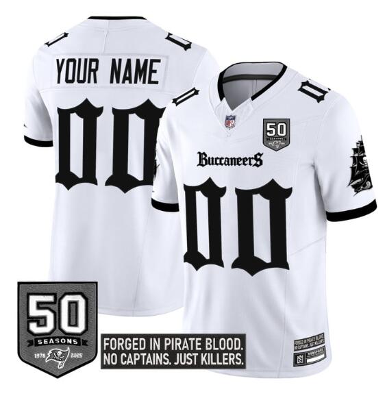 Men's Tampa Bay Buccaneers Active Player Custom White F.U.S.E. 'Gothic Pirate Shadows Edition' 50th Season Patch Limited Stitched Football Jersey