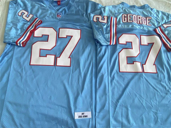 Men's Tennessee Oilers #27 Eddie George Light Blue Throwback Stitched Jersey