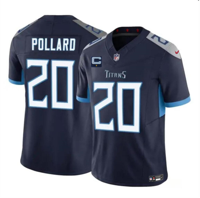 Men's Tennessee Titans #20 Tony Pollard Navy 2025 F.U.S.E. With 1-Star C Patch Vapor Limited Stitched Football Jersey