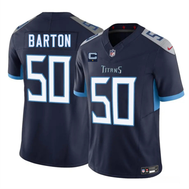 Men's Tennessee Titans #50 Cody Barton Navy 2025 F.U.S.E. With 1-Star C Patch Vapor Limited Stitched Football Jersey