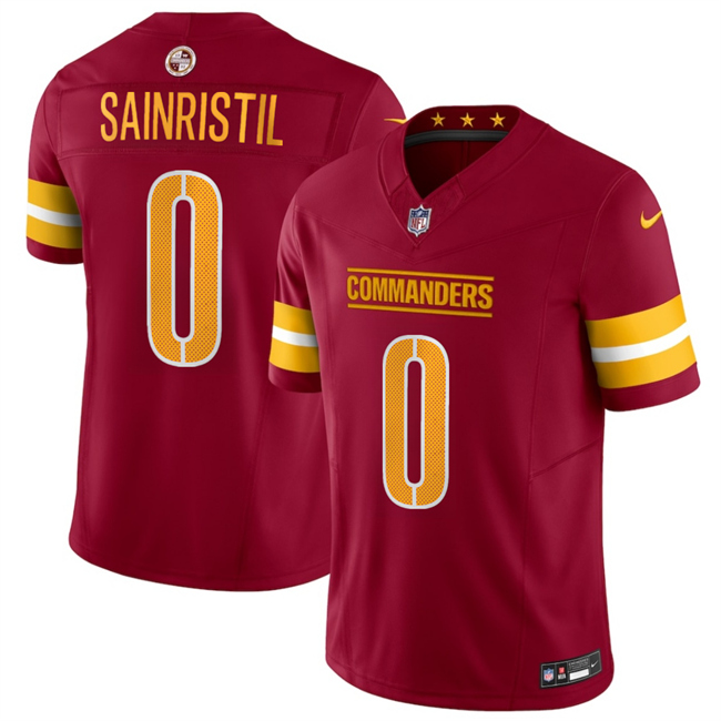 Men's Washington Commanders #0 Mike Sainristill Burgundy 2025 Draft F.U.S.E. Vapor Limited Stitched Football Jersey