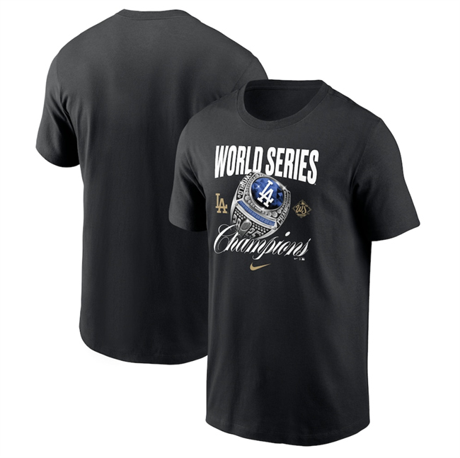 Men's Los Angeles Dodgers Black 2025 World Series Champions Ring T-Shirt
