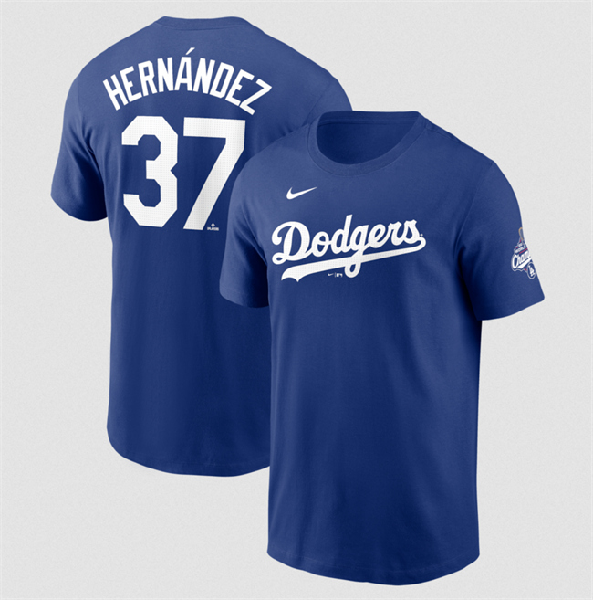 Men's Los Angeles Dodgers #37 Teoscar Hernández Royal 2025 World Series Champions Name & Number T-Shirt