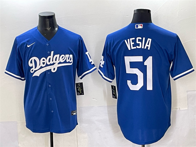 Men's Los Angeles Dodgers #51 Alex Vesia Blue Cool Base Stitched Baseball Jersey