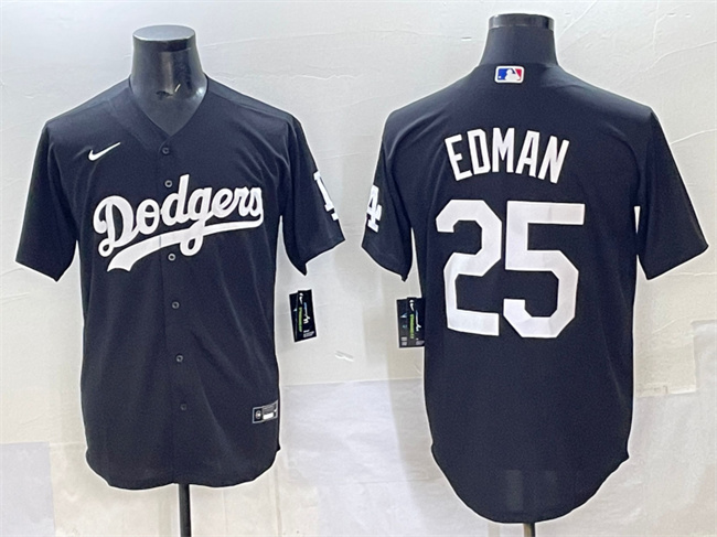 Men's Los Angeles Dodgers #25 Tommy Edman Black Stitched Baseball Jersey