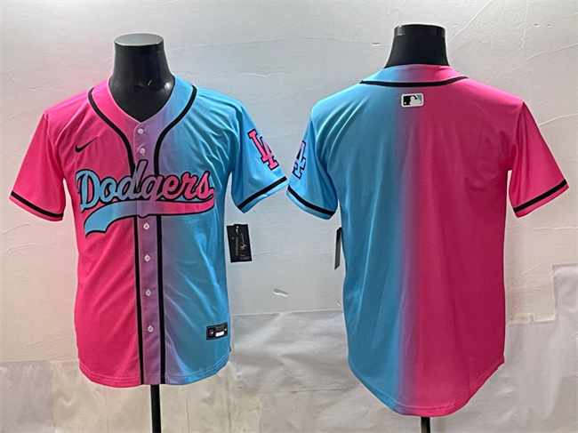 Men's Los Angeles Dodgers Blank Pink Blue Limited Stitched Baseball Jersey