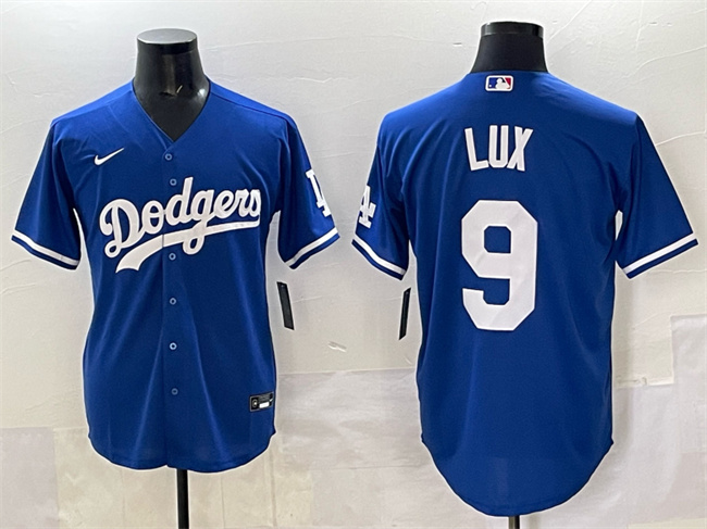 Men's Los Angeles Dodgers #9 Gavin Lux Blue Cool Base Stitched Baseball Jersey
