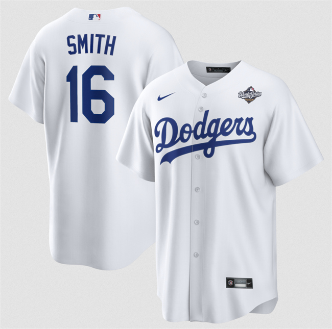 Men's Los Angeles Dodgers #16 Will Smith White 2025 World Series Home Cool Base Stitched Baseball Jersey