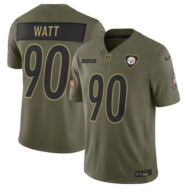 Men's Pittsburgh Steelers #90 T.J. Watt Olive 2025 F.U.S.E. Salute To Service Limited Stitched Football Jersey