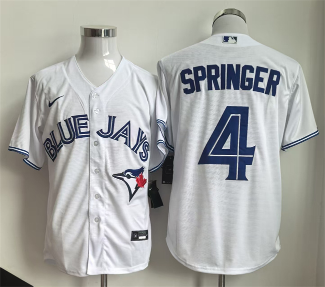 Men's Toronto Blue Jays #4 George Springer White Cool Base Stitched Baseball Jersey