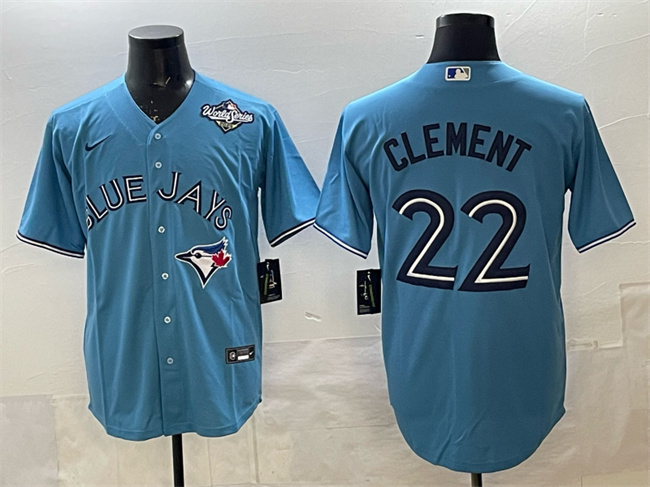 Men's Toronto Blue Jays #22 Ernie Clement Blue 2025 World Series Cool Base Stitched Baseball Jersey