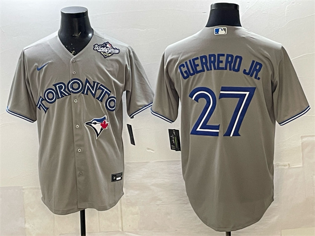 Men's Toronto Blue Jays #27 Vladimir Guerrero Jr. Grey 2025 World Series Cool Base Stitched Baseball Jersey