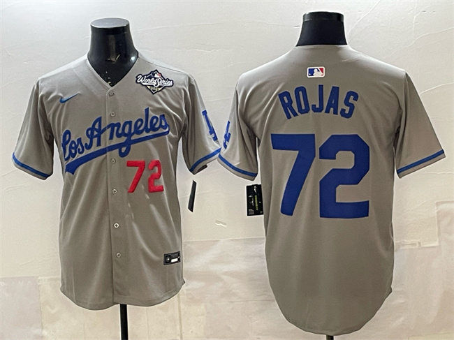 Men's Los Angeles Dodgers #72 Miguel Rojas Grey 2025 World Series Patch Limited Stitched Baseball Jersey