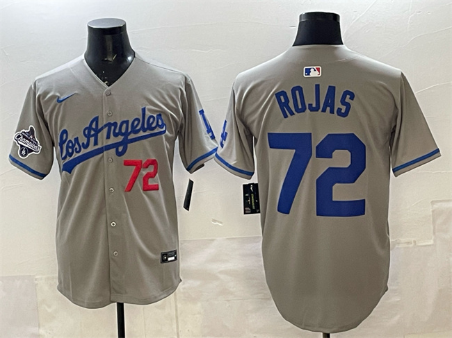 Men's Los Angeles Dodgers #72 Miguel Rojas Grey 2025 World Series Champions Patch Limited Stitched Baseball Jersey