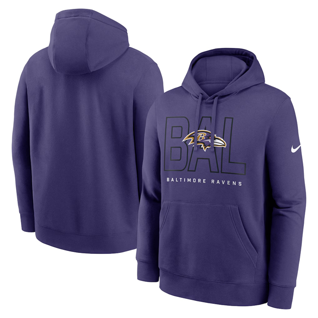Men's Baltimore Ravens Purple Busted Play Club Fleece Pullover Hoodie