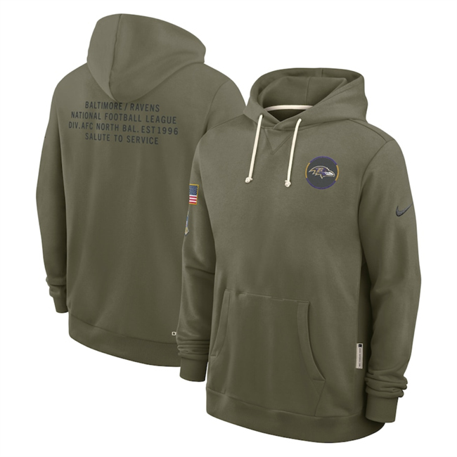 Men's Baltimore Ravens Olive 2025 Salute To Service Pullover Hoodie