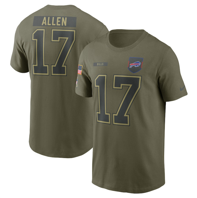 Men's Buffalo Bills #17 Josh Allen Olive 2025 Salute To Service Name & Number T-Shirt