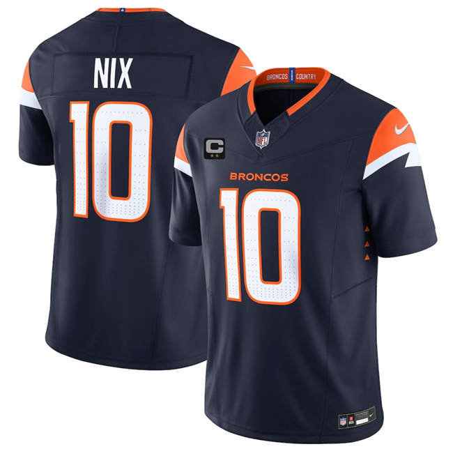 Men's Denver Broncos #10 Bo Nix Navy 2025 F.U.S.E. With 2-Star C Patch Vapor Limited Stitched Football Jersey