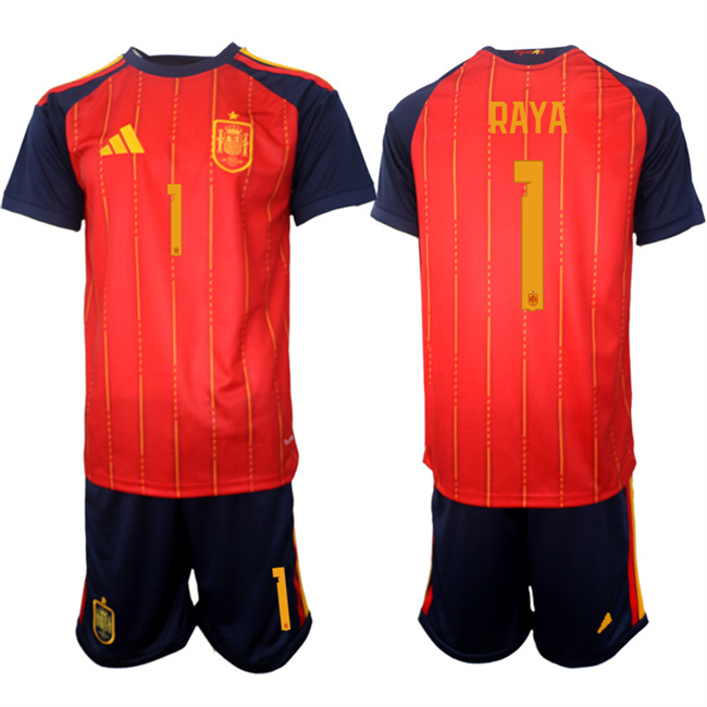 Men's Spain Team #1 David Raya 2025-26 Red Home Soccer Jersey Suit