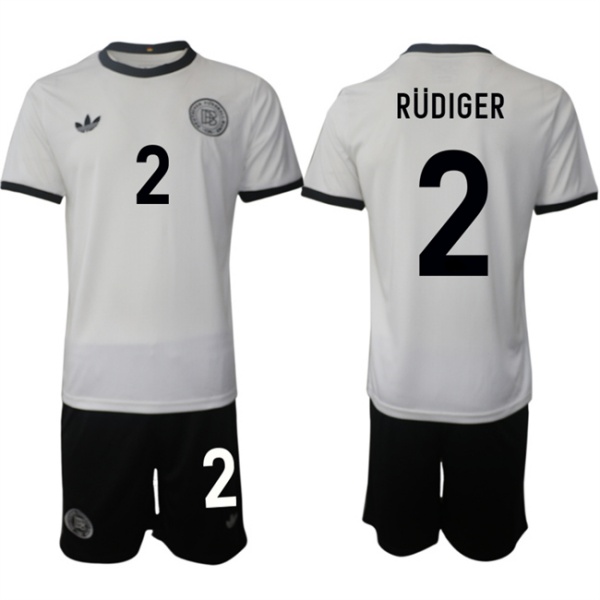 Men's Germany #2 Antonio Rüdiger White 2025 Home Soccer Jersey Suit